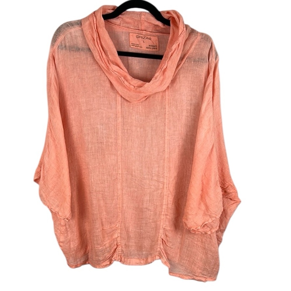Grizas Peach Linen Cowl Neck Tunic